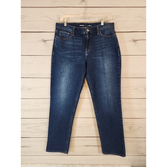 Old Navy Women's Blue Solid Stretch Mid Rise Cotton Wow‎ Boyfriend Jeans Size 10 - Picture 1 of 7